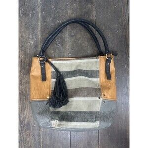 Sandra Roberts Squared Purse Handbag leather and canvas Geometric Pebbled